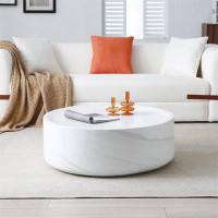 Brayden Studio 39.37'' White Marble Round Coffee Table Sturdy Fibreglass Table For Living Room