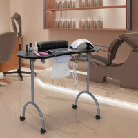 Inbox Zero Portable&Foldable Manicure Table Nail Table Desk with Electric Dust Collector,4 Wheels,Carry Bag,B