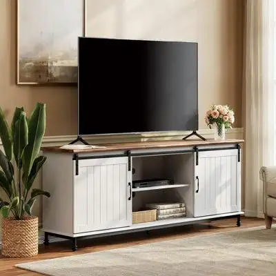 Le meuble télé est fabriqué à partir de la meilleure surface de grain de bois et comporte 4 portes q...