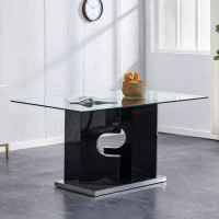 Wrought Studio Large Modern Minimalist Rectangular Glass Dining Table For 6-8 With 0.31" Tempered Glass Tabletop And MDF