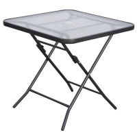 Ebern Designs Ebern Designs 30" Square Outdoor Dining Table, Foldable Patio Table With Umbrella Hole, Water-Grain Glass