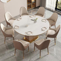 WOOD PEEK LLC Modern Telescopic Rock Plate Dining Table And Chair Combination, A Table Of Eight Chairs