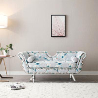 Winston Porter 61"Width Modern Accent Printed Fabric Upholstered Loveseat Settee Nailhead Trimming Curved Backrest Rolle