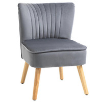 VELVET ARMLESS CHAIR, MODERN ACCENT CHAIR FOR LIVING ROOM WITH WOOD LEGS AND THICK PADDING, GREY