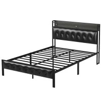 Ivy Bronx Ivy Bronx Queen Bed Frame With Storage Headboard Upholstered Platform Bed With LED Lights USB Ports & Outlets