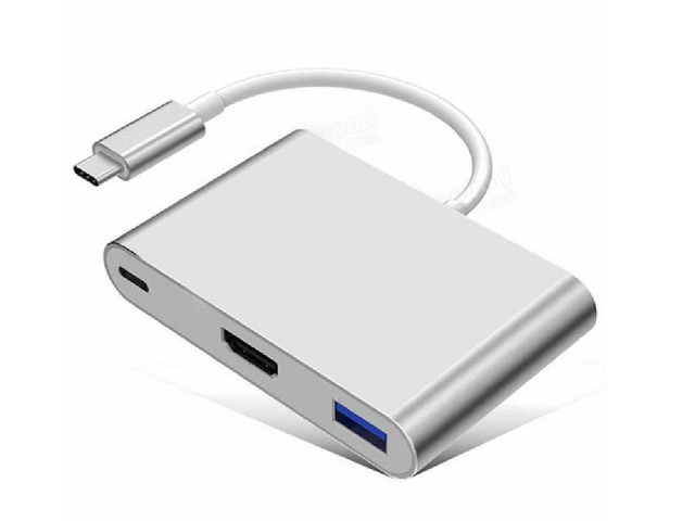 3-in-1 USB Type-C to HDMI+USB3.0+TYPE C Multiport Charging and Converter HUB Adapter - Silver in General Electronics in Québec