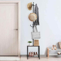 17 Stories Coat Racks Freestanding, Hall Tree with Bench and Shoe Storage,Coat Tree with 12 Hooks
