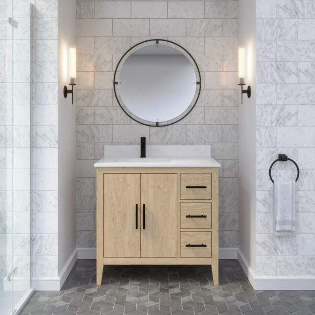 Auora 36, 42 & 60 In Bathroom Vanity/ Diamond Quartz CT & Drawer Organizer in 3 Finishes ( Espresso or White Oak ) ABSB in Plumbing, Sinks, Toilets & Showers - Image 2