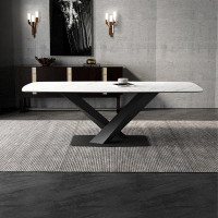 Fit and Touch 70.87" White Rectangular Sintered Stone tabletop + Carbon steel Dining Table