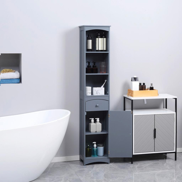 Bathroom Floor Cabinet 13.4" x 9.4" x 66.9" Gray in Hutches & Display Cabinets