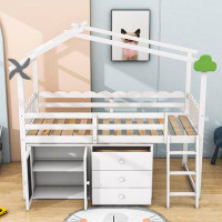 Harper Orchard Dacus Kids Twin Loft Bed with Drawers and Ladder