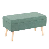 Latitude Run® Storage Contemporary Bench In Natural Wood And Green Fabric By Lumisource