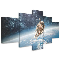 IDEA4WALL Astronaut Floating in Space Above Earth Abstract Plants Illustrations Extra Large Wall Decor Modern