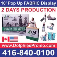Trade Show 10ft Pop Up Tension Fabric Display Backdrop Booth + CUSTOM Dye-Sublimation Graphics by www.DolphiesPromo.com
