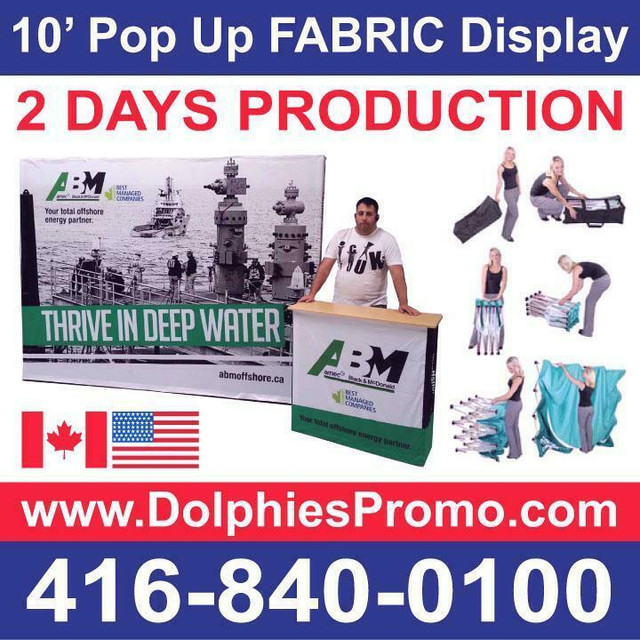 Trade Show 10ft Pop Up Tension Fabric Display Backdrop Booth + CUSTOM Dye-Sublimation Graphics by www.DolphiesPromo.com in Other Business & Industrial