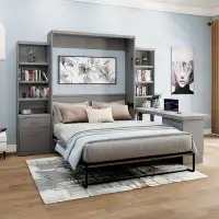 Hokku Designs Korte Queen Solid Wood Storage Office Murphy Bed