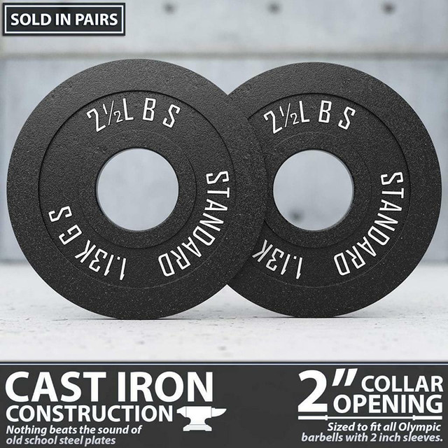 DEEPLY DISCOUNT! Metal Weight Plates with 2 inch, Sold in Singles, Pairs & Sets 2.5 to 45 lbs | FAST, FREE Shipping in Exercise Equipment - Image 2