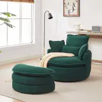 Hokku Designs 38"W Oversized Swivel Chair with storage ottoman,Round Loveseat Circle Swivel Barrel Chairs
