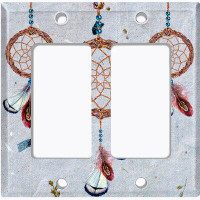 WorldAcc Metal Light Switch Plate Outlet Cover (Colourful Big Dream Catcher Grey  - Double Rocker)