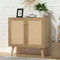 Gracie Oaks Taino Rattan Storage Cabinet, 2 Door Sideboard Buffet Storage Cabinet with Adjustable Shelf Large Space