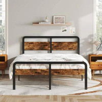 17 Stories 17 Storeys King Size Bed Frame With Wood Headboard And Footboard, Platform King Bed Frame No Box Spring Neede