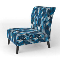 George Oliver Minimalist White And Blue Polygons Geometric - Upholstered Modern Accent Chair