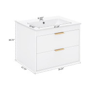 Ebern Designs Modern Minimalist Design Wall Mounted Bathroom Vanity Storage Chest With Porcelain Basin And 2 Drawers