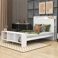 Latitude Run® Full Size Platform Bed With Built-In Shelves, LED Light And USB Ports