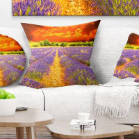 Made in Canada - East Urban Home Floral Beautiful Lavender Field and Sunset Pillow
