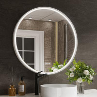 Latitude Run® Metal Led Bathroom Mirror With Anti-fog, Backlit Vanity Mirror, White Floating Wall Mirror, Etl & Fcc