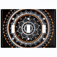 WorldAcc Metal Light Switch Plate Outlet Cover (Orange Black Mandala Circle  - Triple Toggle)