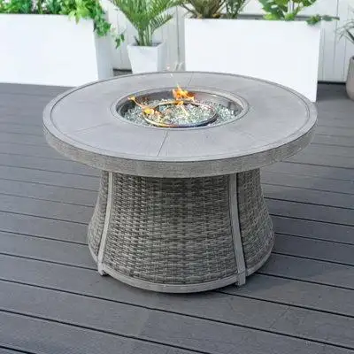 Introducing the Round Wicker Aluminum Gas Fire Pit Table a stylish and functional addition to any ou...