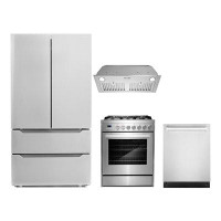 Cosmo 4 Piece Kitchen Package With 30" Freestanding Gas Range 30" Insert Range Hood 24" Built-in Fully Integrated Dishwa