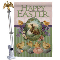 Breeze Decor Bunny With Chicks - Impressions Decorative Aluminum Pole & Bracket House Flag Set HS103053-BO-02