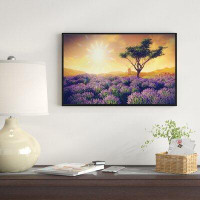 East Urban Home 'Lavender Field with Solitary Tree' Framed Photographic Print on Wrapped Canvas