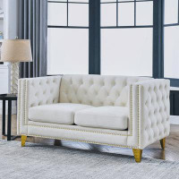 House of Hampton Velvet Sofa for Living Room,Buttons Tufted Square Arm Couch
