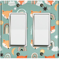 WorldAcc Metal Light Switch Plate Outlet Cover (Cute Fox Nursery Teal - Double Rocker)