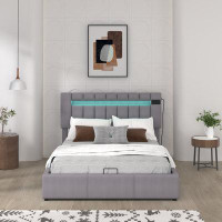 Ivy Bronx Upholstered Bed Full Size With LED Light Bluetooth Player And USB Charging