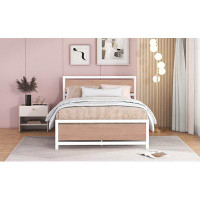 Ebern Designs Metal and Wood Bed Frame with Headboard and Footboard