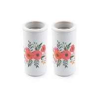 Cambridge Silversmiths Set Of 2 White Floral Insulated Slim Can Coolers