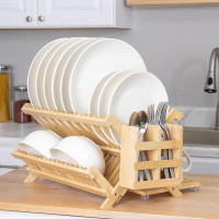 Shimano Bamboo Dish Rack, Collapsible Dish Drying Rack For Kitchen Counter 3 Tier Kitchen Drying Rack (Dishrack With Ute