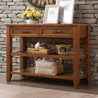 Gracie Oaks Console Sofa Table With 2 Storage Drawers And 2 Tiers Shelves, Mid-Century Style 42'' Solid Wood Buffet Side