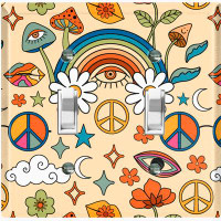 WorldAcc Metal Light Switch Plate Outlet Cover (Flower Retro Hippy Peace Love - Single Toggle)