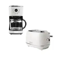 HADEN Haden 12 Cup Coffee Maker With 2 Slice Wide Stainless Steel Bread Toaster, White