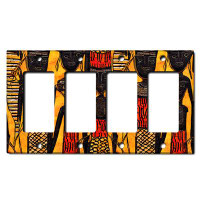 WorldAcc Metal Light Switch Plate Outlet Cover (Native African Culture Orange - Quadruple Rocker)