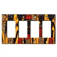 WorldAcc Metal Light Switch Plate Outlet Cover (Native African Culture Orange - Quadruple Rocker)