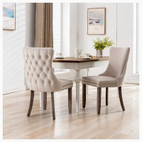 House of Hampton Upholstered Wing-Back Dining Chair with Nailhead Trim and Solid Wood Legs,Set of 2