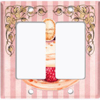 WorldAcc Metal Light Switch Plate Outlet Cover (Raspberry Cake Paris Frame Pink Stripes - Single Toggle)