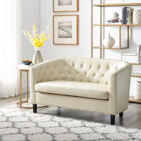 House of Hampton Engelhardt Vegan Button Tufted Loveseat, 2 Seater Sofa, Small Loveseat for Bedrooms and Living Room