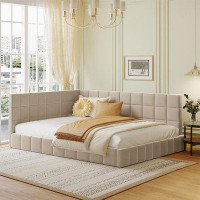 Mercer41 Full Size Upholstered Daybed/Sofa Bed Frame-Beige, Velvet